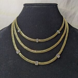 White House/Black Market Triple Gold-tone Chain Necklace W/ Pave Rhinestones
